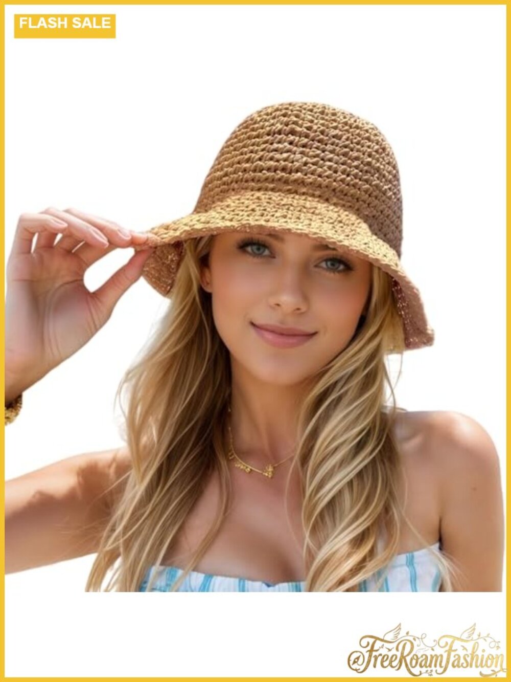 Handmade Straw Sun Hat Wide Brim Foldable Packable Beach Travel Floppy